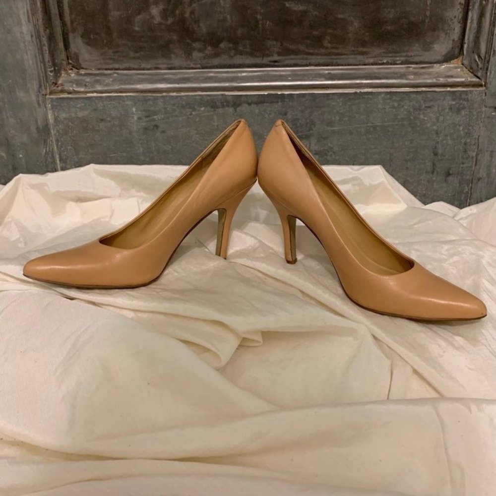 Nine West tan leather high heels classic timeless neutral sz 8